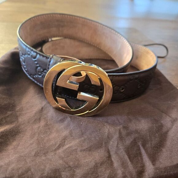 Gucci Guccissima Interlocking G Brown Belt size 30 32